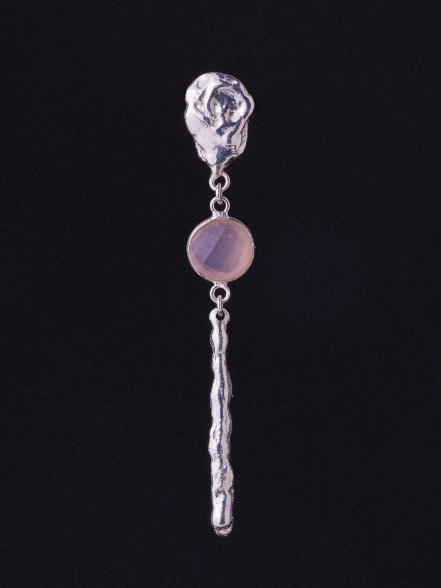 Χειροποίητα κρεμαστά σκουλαρίκια από ασήμι 999 με Ροζ Χαλαζία