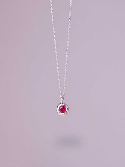 Χειροποίητo χυτό μενταγιόν από καθαρό ασήμι με φούξια Cubic Zirconia