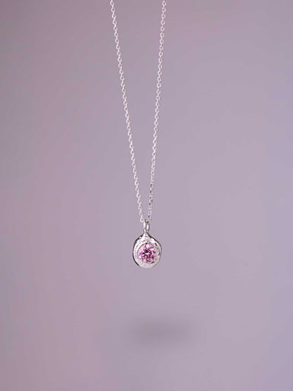 Χειροποίητo χυτό μενταγιόν από καθαρό ασήμι με ροζ Cubic Zirconia