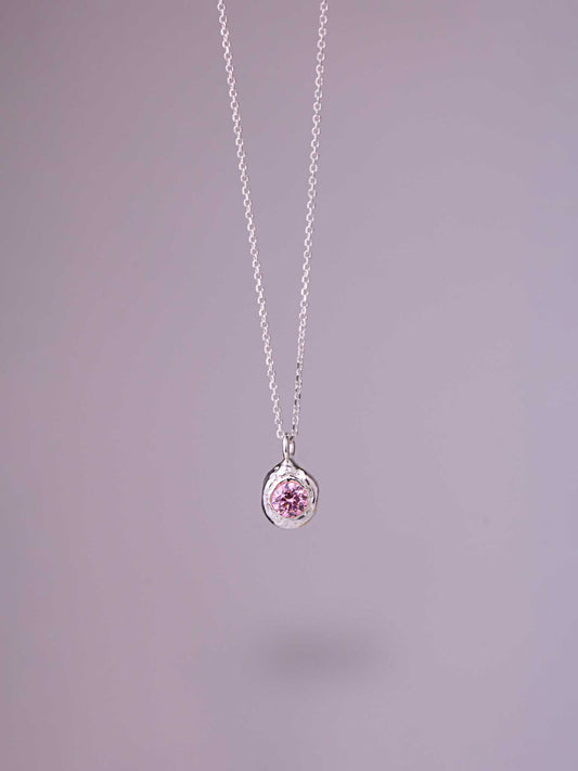 Χειροποίητo χυτό μενταγιόν από καθαρό ασήμι με ροζ Cubic Zirconia